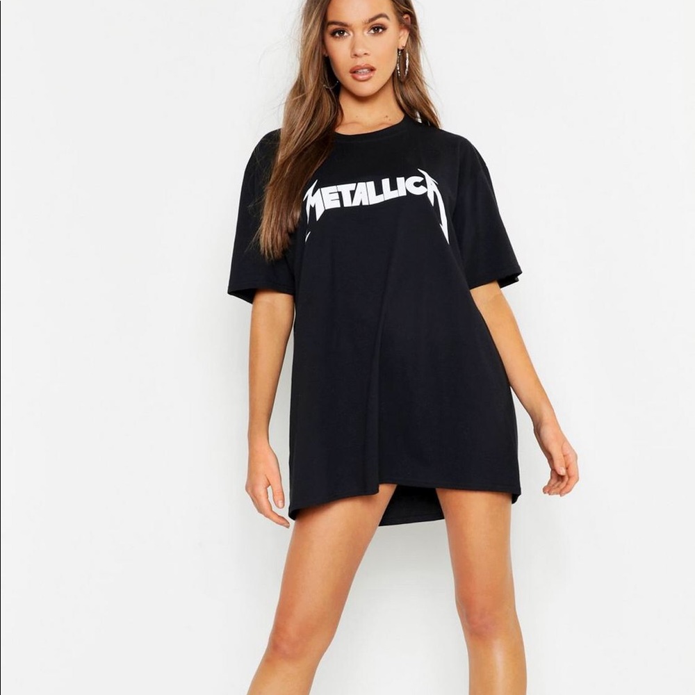 BNWT Boohoo Metallica Oversized Shirt Dress